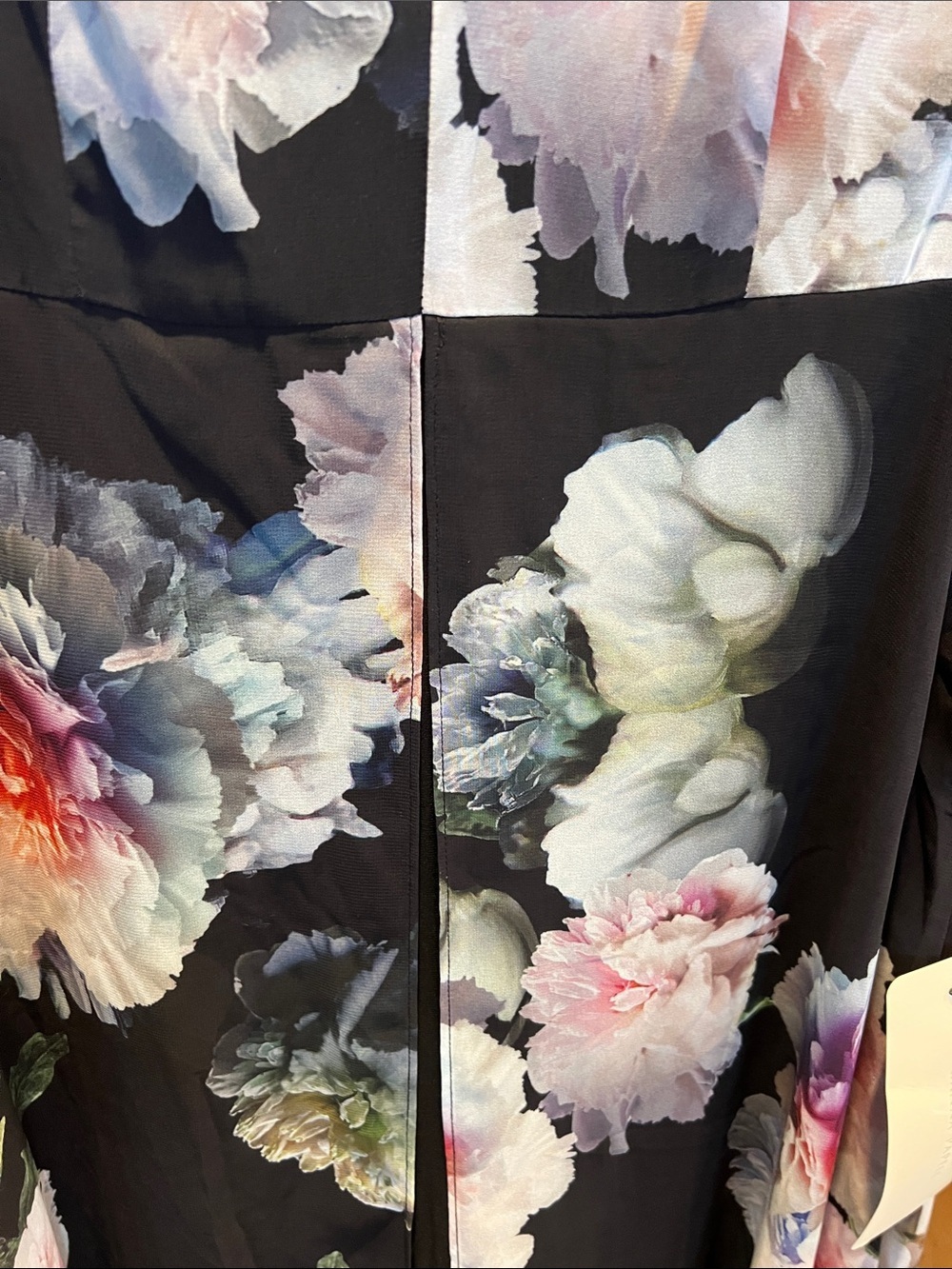 Adrianna Papell Black Floral V-Neck Midi Pant Dress Pink, White & Green Blooms - Picture 8 of 14